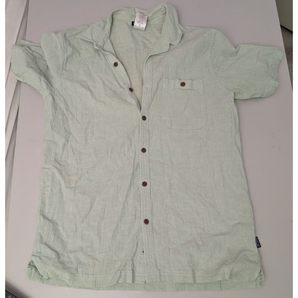 Patagonia Mens L Large Green Organic Cotton Short Sleeve AC Button Shirt